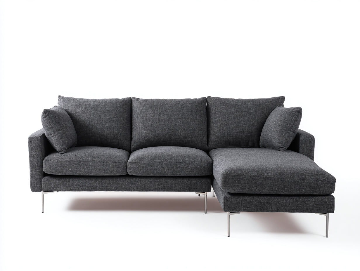 Canapé d'angle 240x160x85 cm - tissu gris chaise longue modulable pieds métal design contemporain salon intérieur