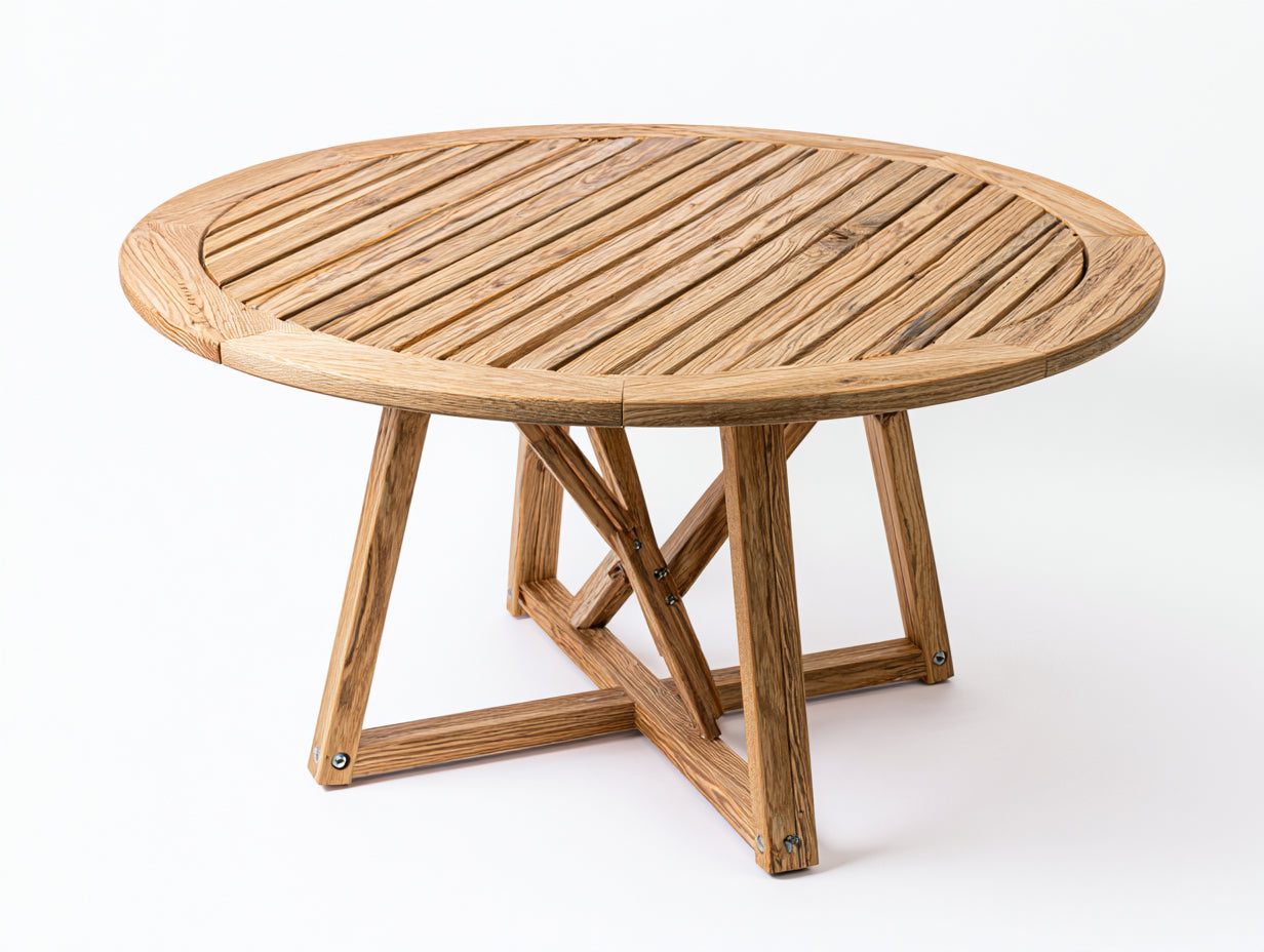 Table de jardin ronde en bois massif à lattes - Table extérieure design naturel 120x120x75 cm