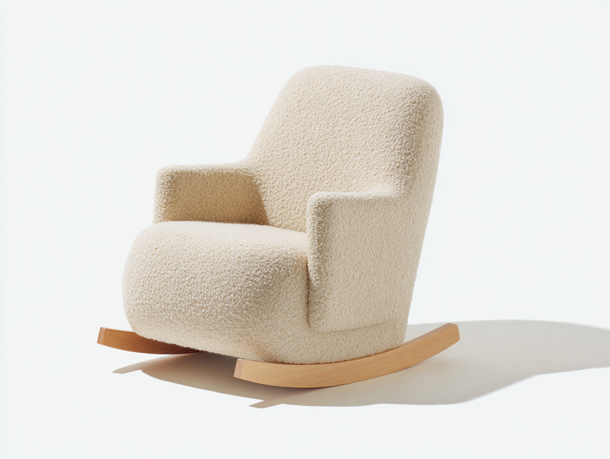 Fauteuil à bascule 75x85x95 cm - tissu bouclé crème structure bois design contemporain intérieur détente