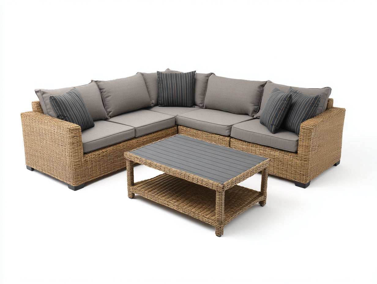 Canapé de jardin en L 260x260x75 cm - rotin tressé salon extérieur modulable - gris foncé - canapé d'angle carré avec table basse