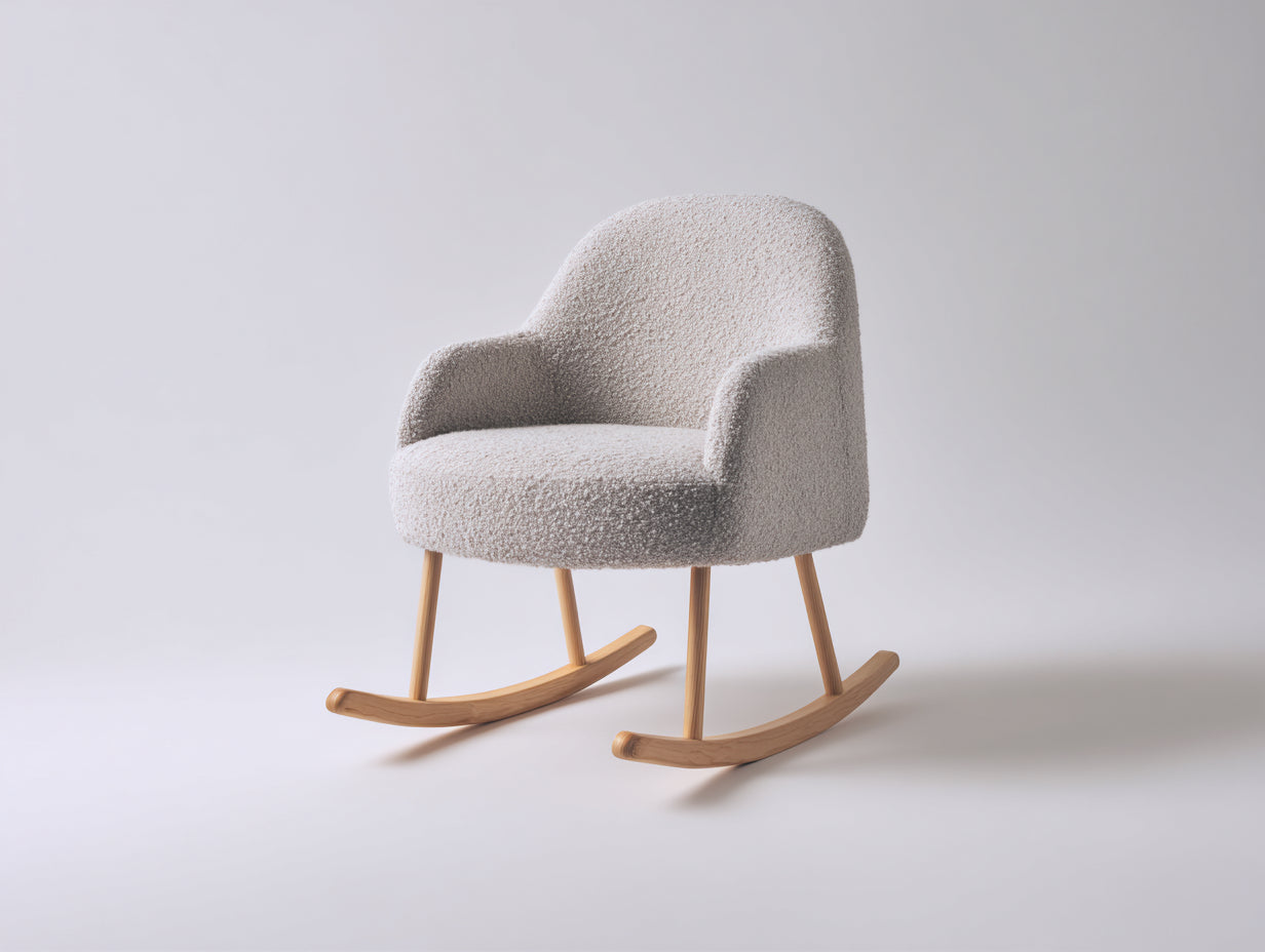 Fauteuil à bascule en tissu bouclé bois massif 72x78x85 cm - beige - style scandinave moderne fauteuil relax intérieur
