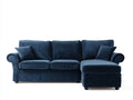 Canapé d'angle en velours bleu avec méridienne droite - Canapé convertible moderne style classique 260x170x85 cm