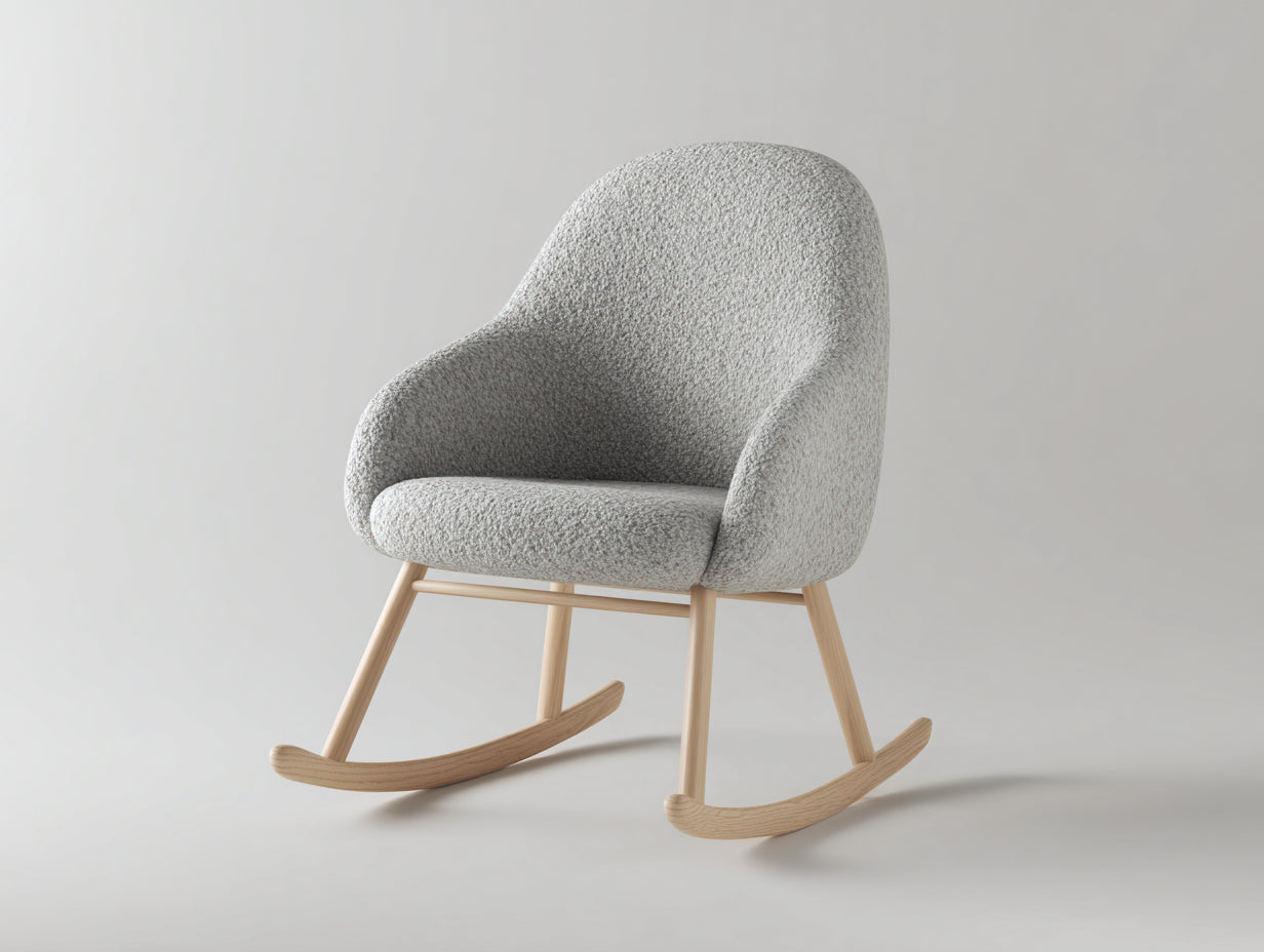 Fauteuil à bascule 78x82x95 cm - tissu bouclé gris clair structure bois naturel design moderne intérieur