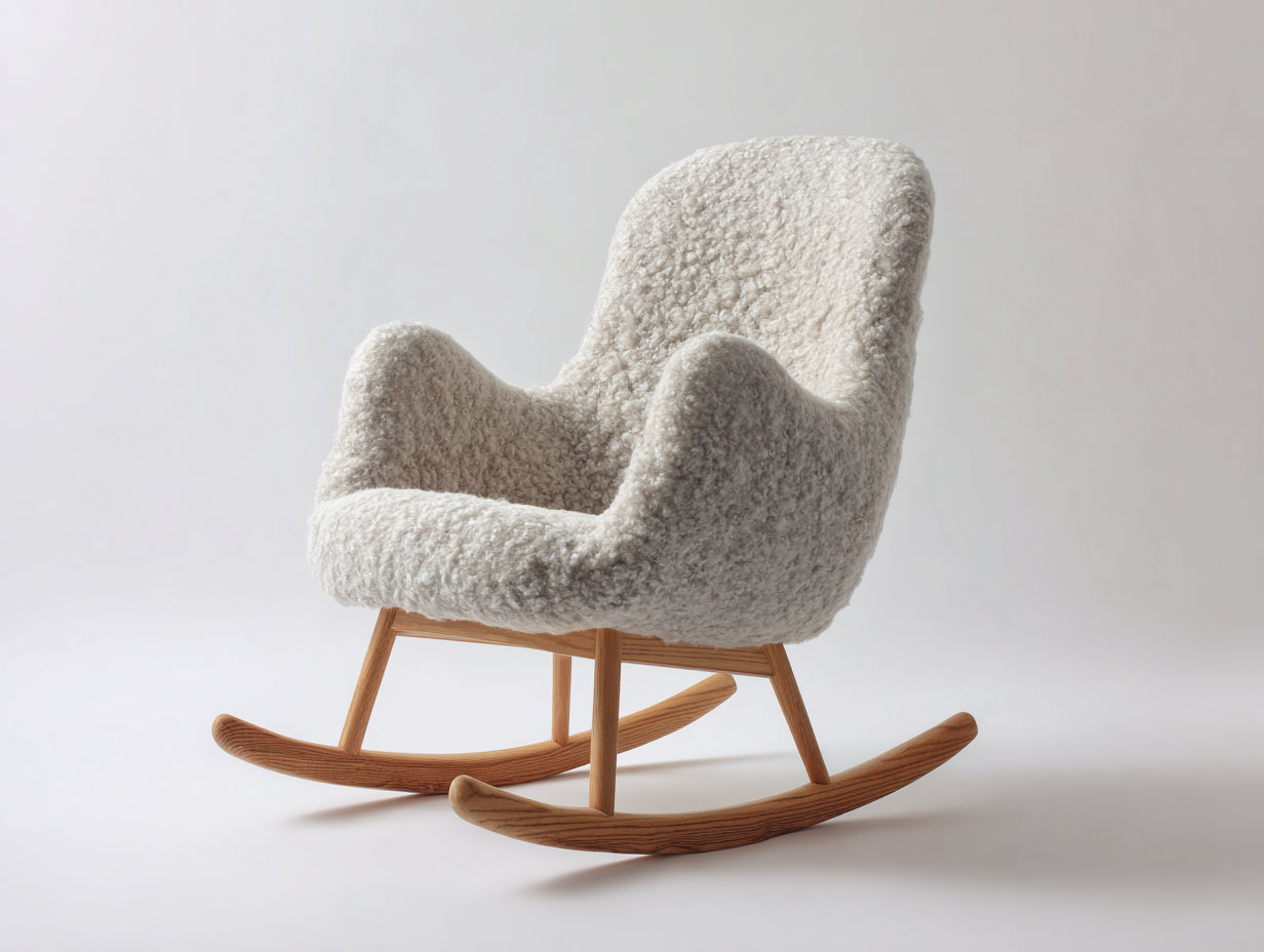 Fauteuil à bascule fauteuil bouclé crème 74x80x100 cm bois naturel style moderne salon détente