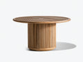 Table de jardin ronde en bois massif design contemporain à piètement cylindrique strié - Table extérieure style naturel moderne 120x120x75 cm
