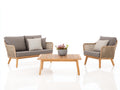 Canapé de jardin en bois et corde tressée avec table basse - Salon de jardin 2 places et fauteuil - Gris clair - Style contemporain 145x82x78 cm