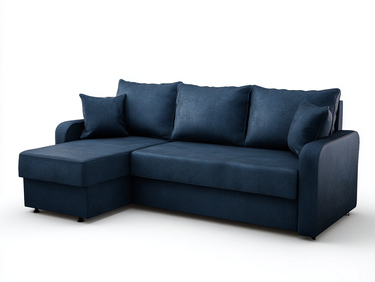 Canapé d'angle en velours bleu avec méridienne gauche - Canapé convertible moderne style contemporain 250x160x85 cm