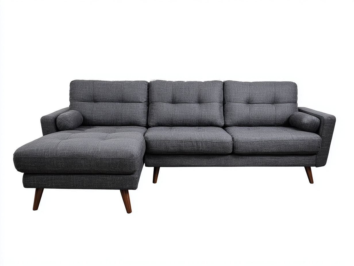Canapé d'angle 250x160x80 cm - tissu gris design contemporain chaise longue modulable pieds bois salon intérieur