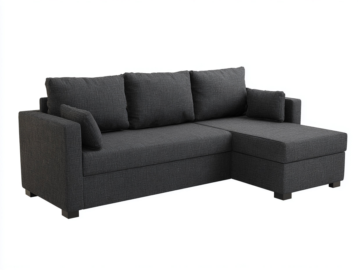 Canapé d'angle 250x160x80 cm - tissu gris foncé chaise longue design contemporain pieds bois salon intérieur modulable