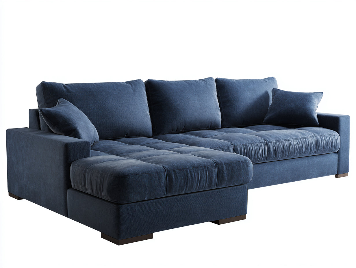 Canapé d'angle en velours bleu avec méridienne - Canapé modulable moderne style contemporain 260x170x85 cm