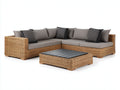 Canapé de jardin d'angle rotin naturel 260x200x70 cm avec table basse 90x60x35 cm design moderne extérieur