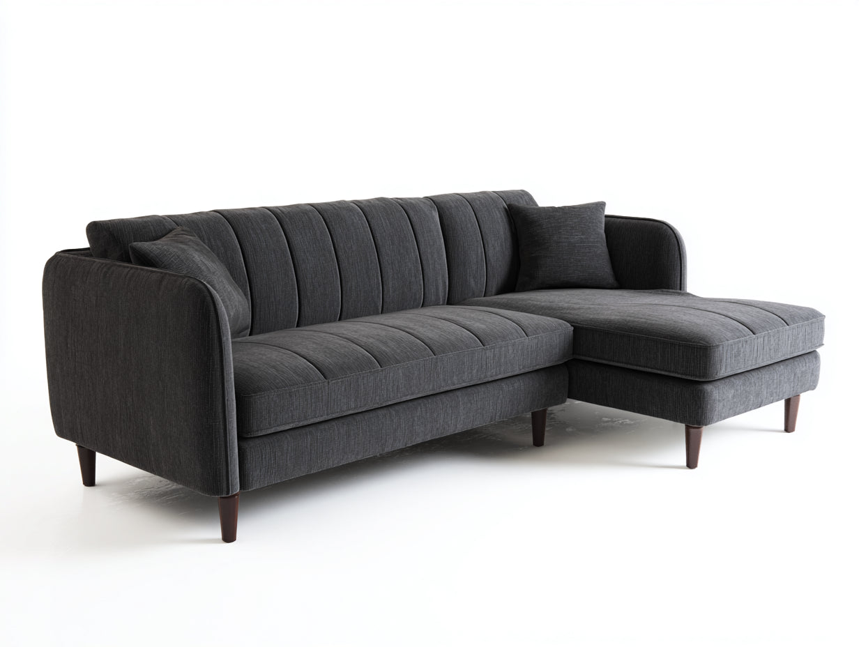 Canapé d'angle en tissu gris foncé avec méridienne - Canapé moderne style contemporain salon intérieur 240x150x85 cm