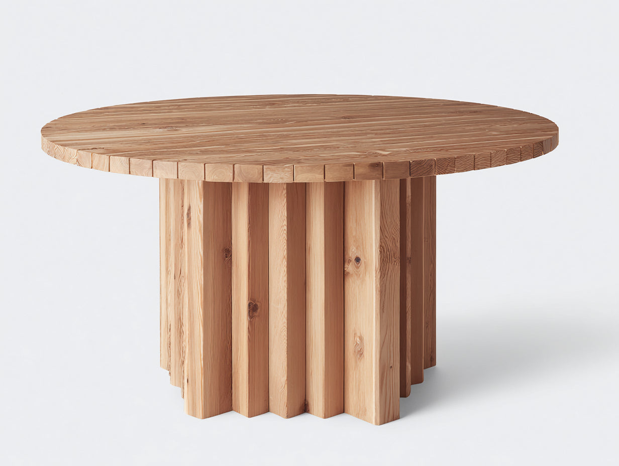 Table de jardin ronde 120x120x75 cm - bois massif design cylindre moderne extérieur - bois naturel - table repas extérieure style contemporain
