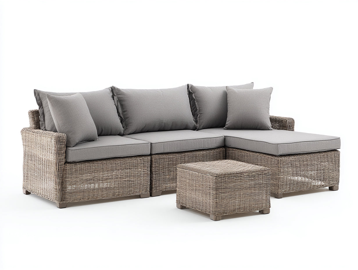 Canapé de jardin d'angle en résine tressée avec repose-pieds - Gris clair - Salon de jardin moderne 220x150x82 cm