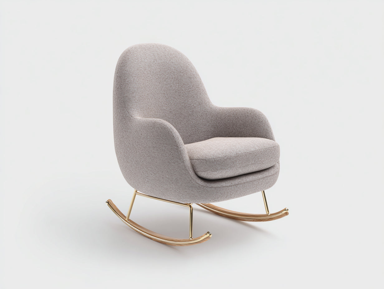 Fauteuil à bascule design 75x70x95 cm - rocking chair en tissu bouclé beige et métal doré - style moderne pour salon et chambre