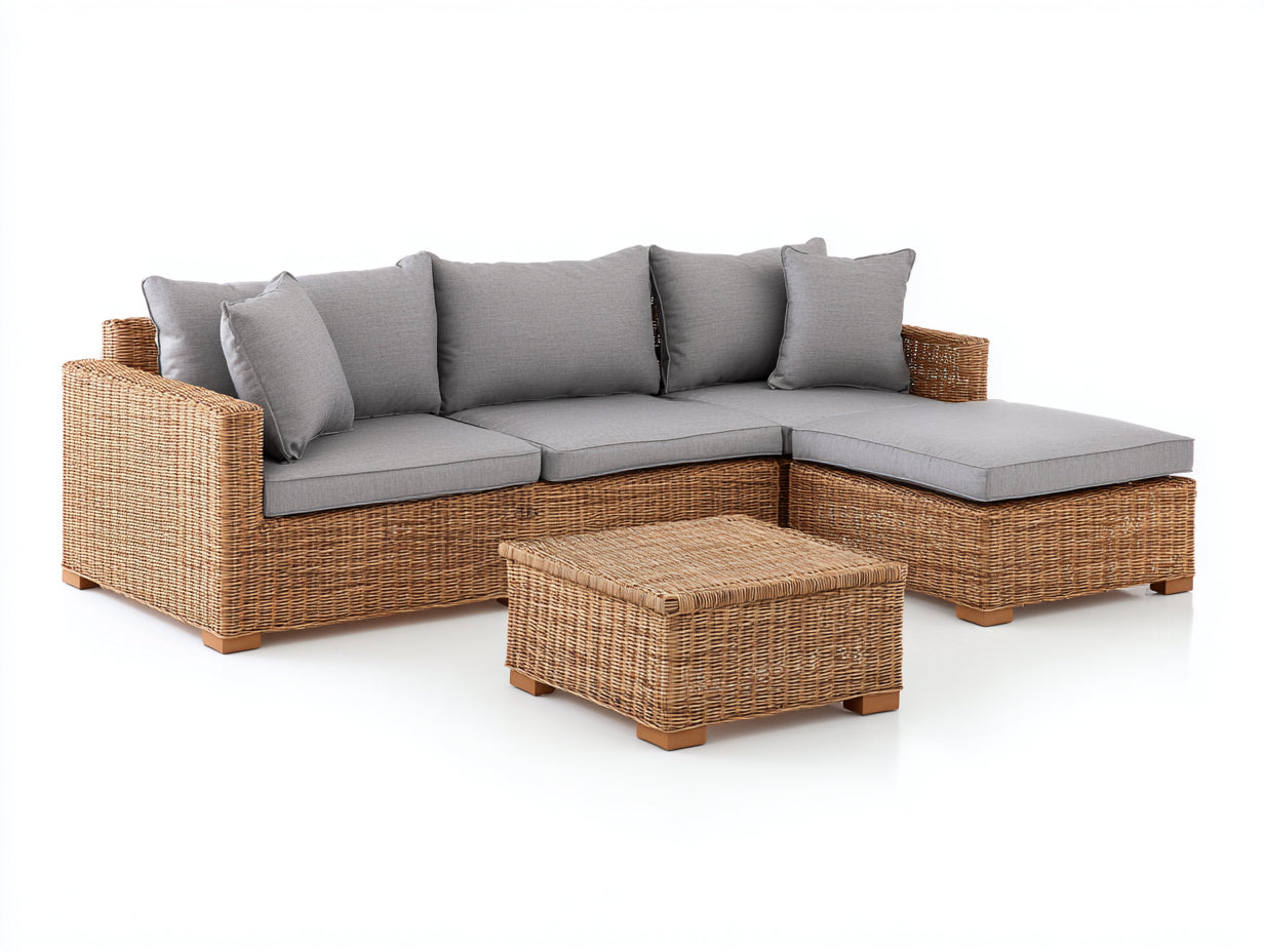 Canapé de jardin en L 230x150x70 cm - rotin naturel résine tressée structure salon extérieur - gris - design contemporain extérieur