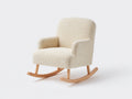 Fauteuil à bascule en tissu bouclé blanc crème avec structure bois naturel style scandinave 78x92x96 cm