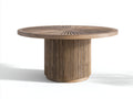 Table de jardin ronde bois massif 120x120x75 cm design sculpté base cylindrique rainurée