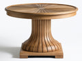 Table de jardin ronde 120x120x75 cm - bois massif design sculptural base cylindrique lattes verticales extérieur contemporain - bois naturel - table repas style haut de gamme