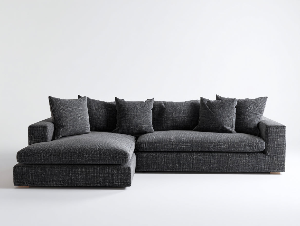 Canapé d'angle 260x160x80 cm - tissu gris chaise longue design contemporain pieds bois salon intérieur modulable