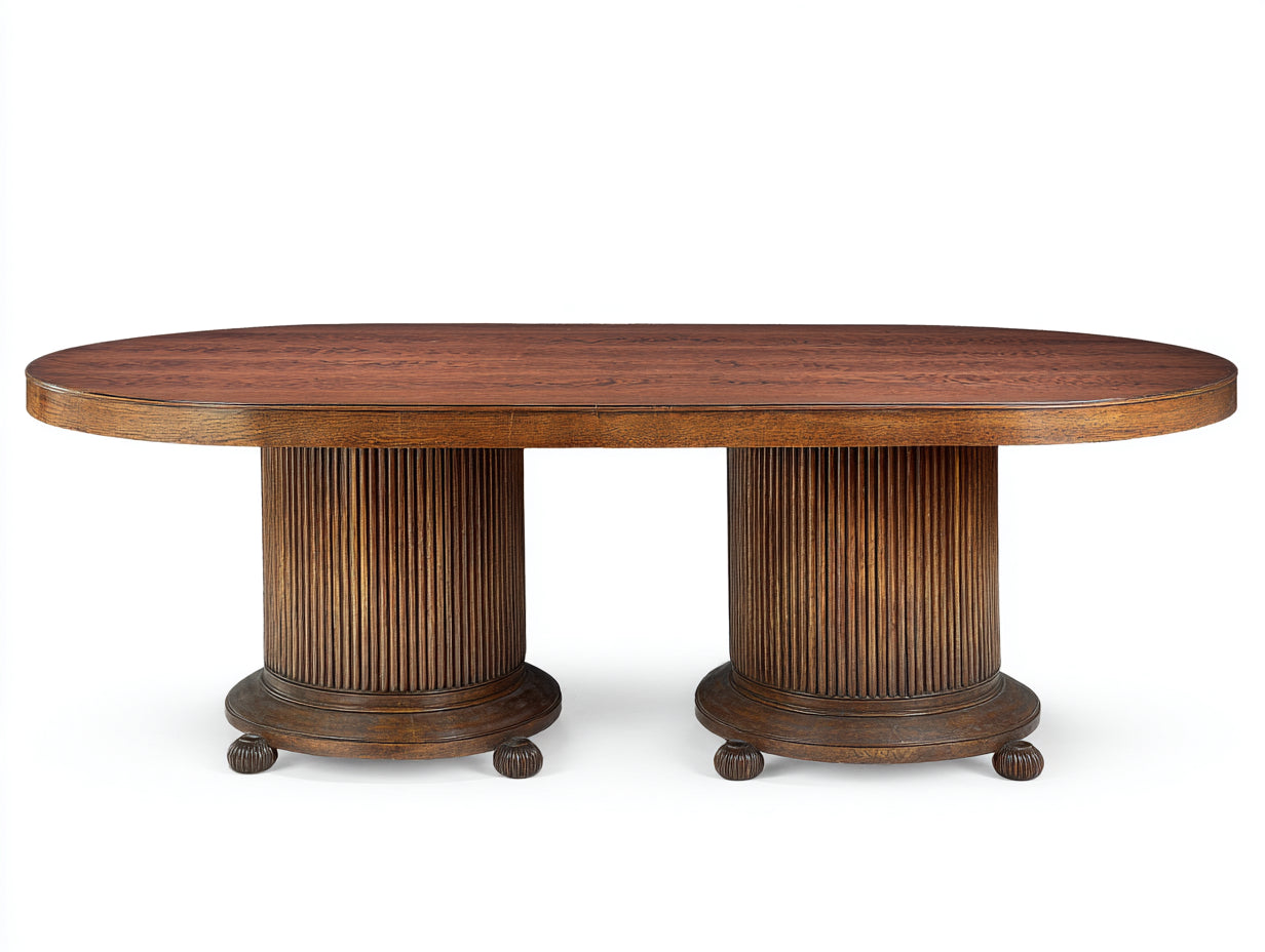 Table de jardin ovale en bois massif double piètement cylindrique - Table extérieure design classique haut de gamme 180x90x75 cm