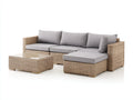Canapé de jardin en rotin naturel ensemble salon d'angle 240x160x70 cm avec table basse verre 70x70x35 cm style moderne extérieur