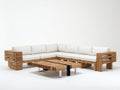 Canapé de jardin en L 240x240x70 cm - structure bois massif plateau central bois métal - bois naturel blanc - salon extérieur style moderne