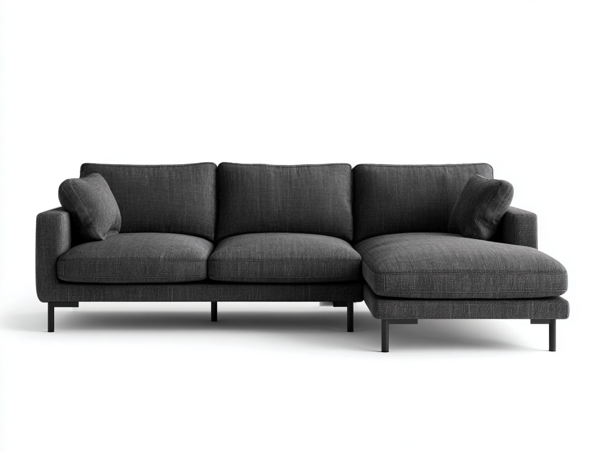 Canapé d'angle en tissu gris foncé avec méridienne droite - Canapé moderne style contemporain salon intérieur 240x150x85 cm