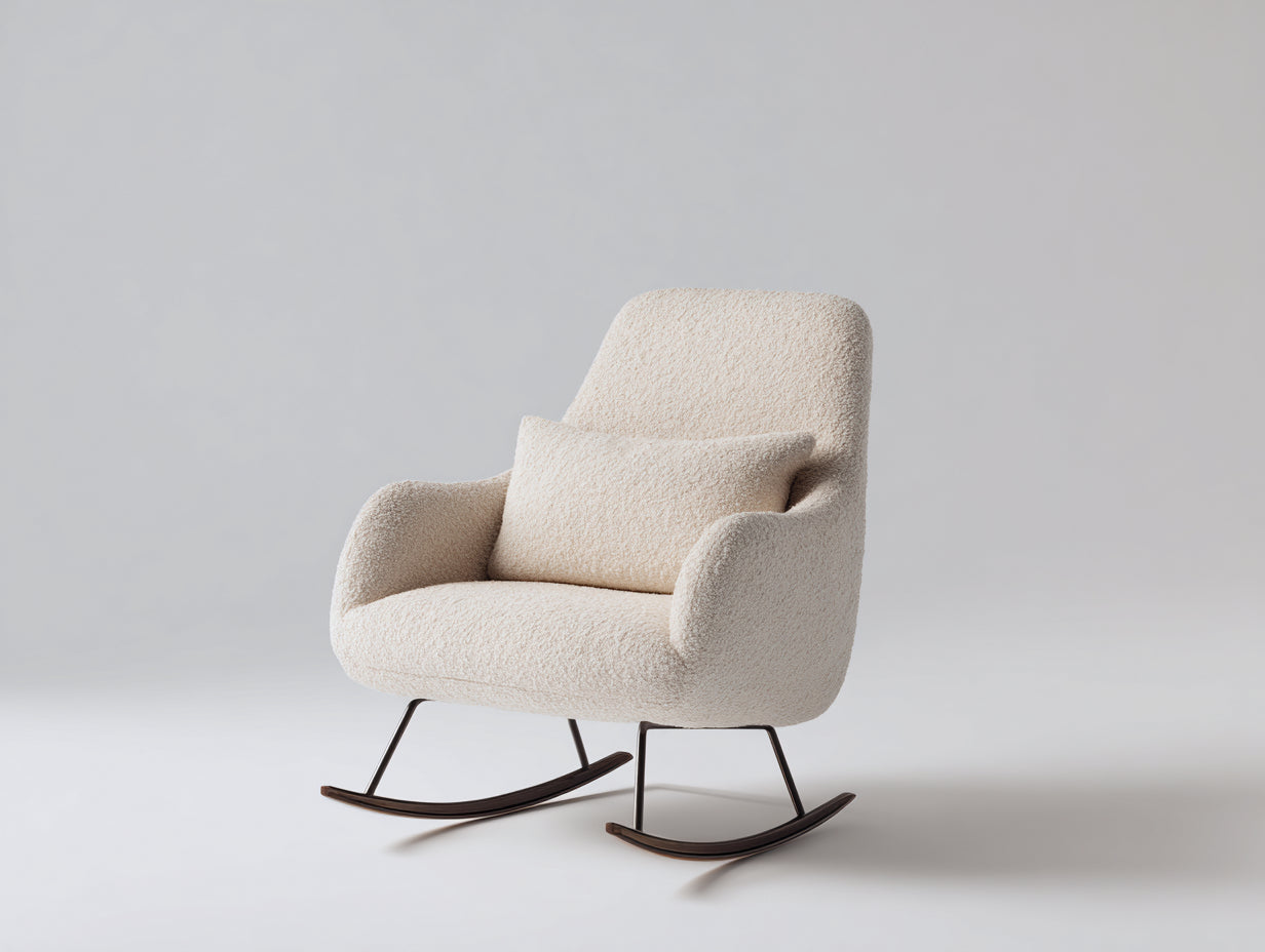 Fauteuil à bascule - fauteuil bouclé crème 72x78x95 cm - métal bois style moderne - salon détente