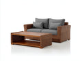 Canapé de jardin 2 places en résine tressée avec table basse en bois - Coussins gris foncé - Salon extérieur moderne 150x80x78 cm