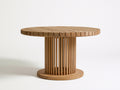 Table de jardin ronde en bois massif à lattes avec piètement cylindrique design - Table extérieure moderne style naturel 120x120x75 cm