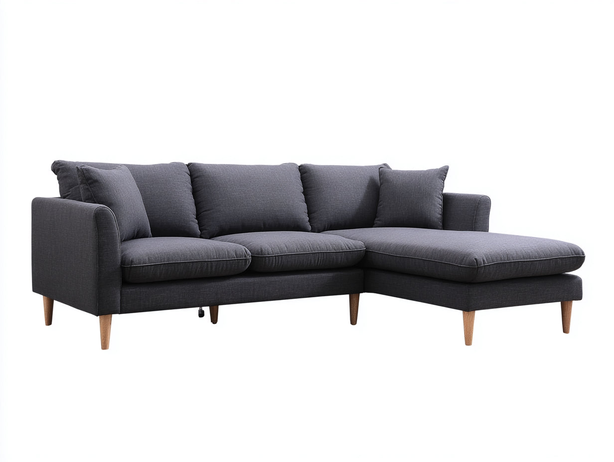Canapé d'angle en tissu gris foncé avec méridienne droite - Canapé moderne style contemporain salon intérieur 255x165x85 cm