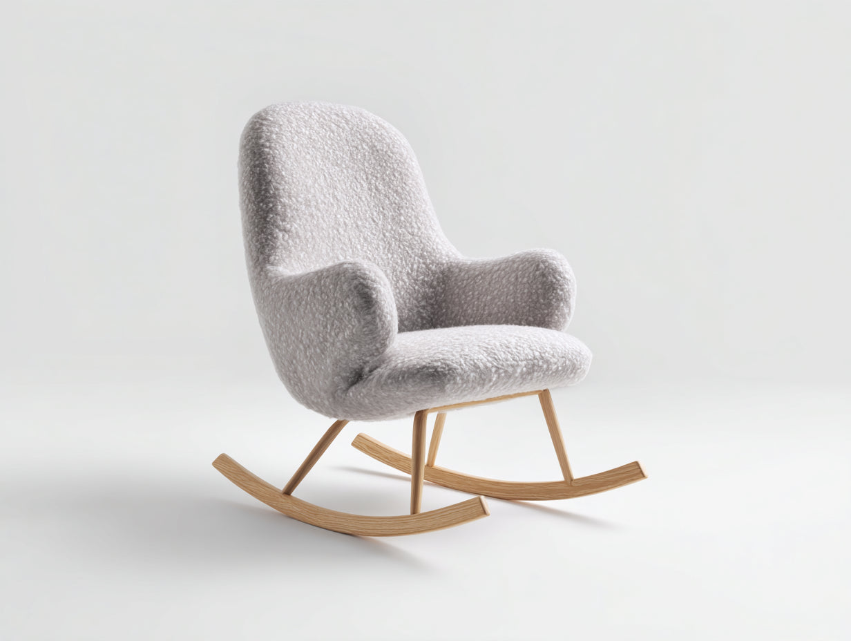 Fauteuil à bascule en tissu bouclé bois naturel 74x80x98 cm - gris clair - style moderne scandinave fauteuil relax intérieur