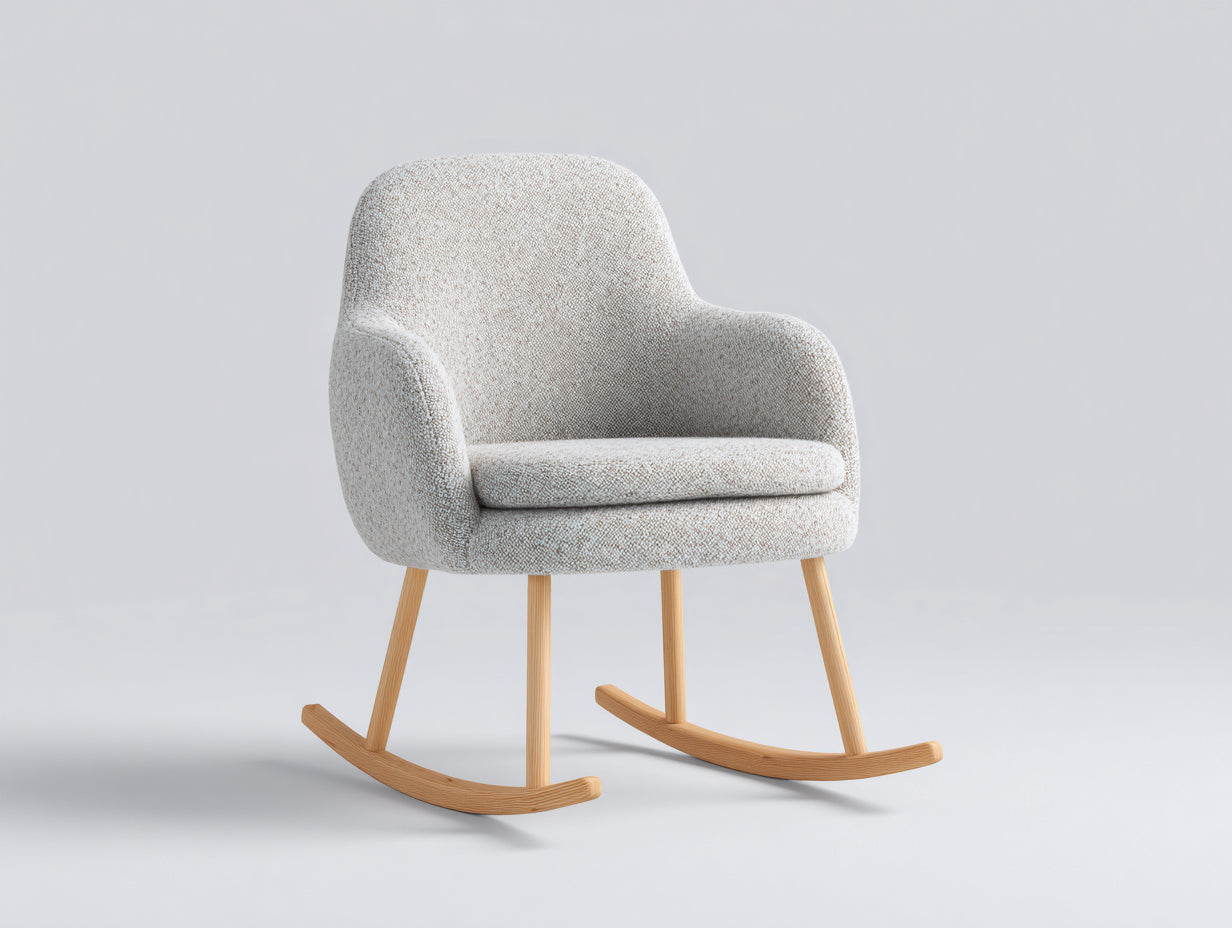 Fauteuil à bascule 70x68x90 cm - rocking chair en tissu bouclé beige et bois naturel - design scandinave pour salon chambre et espace détente